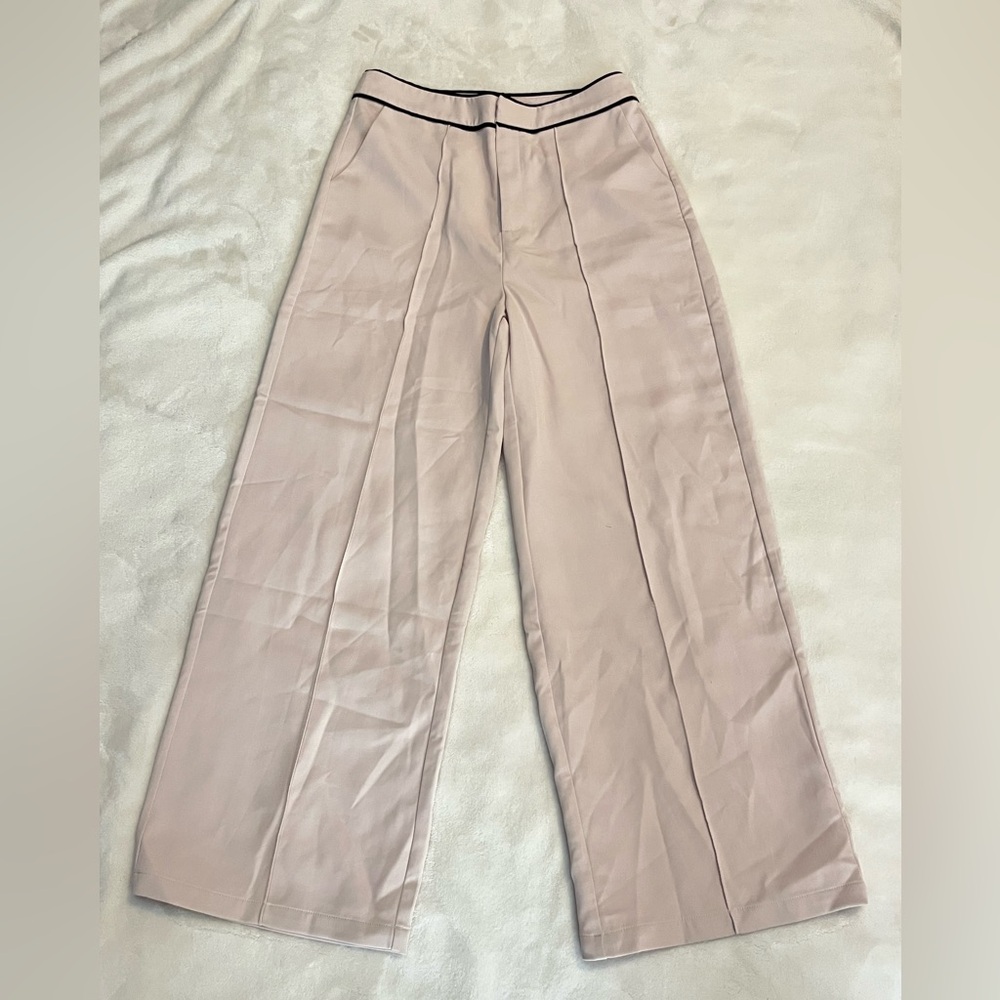 Lalavon Elegant Blush Pink Wide-Leg Pants/ Trousers w/ Black Trim